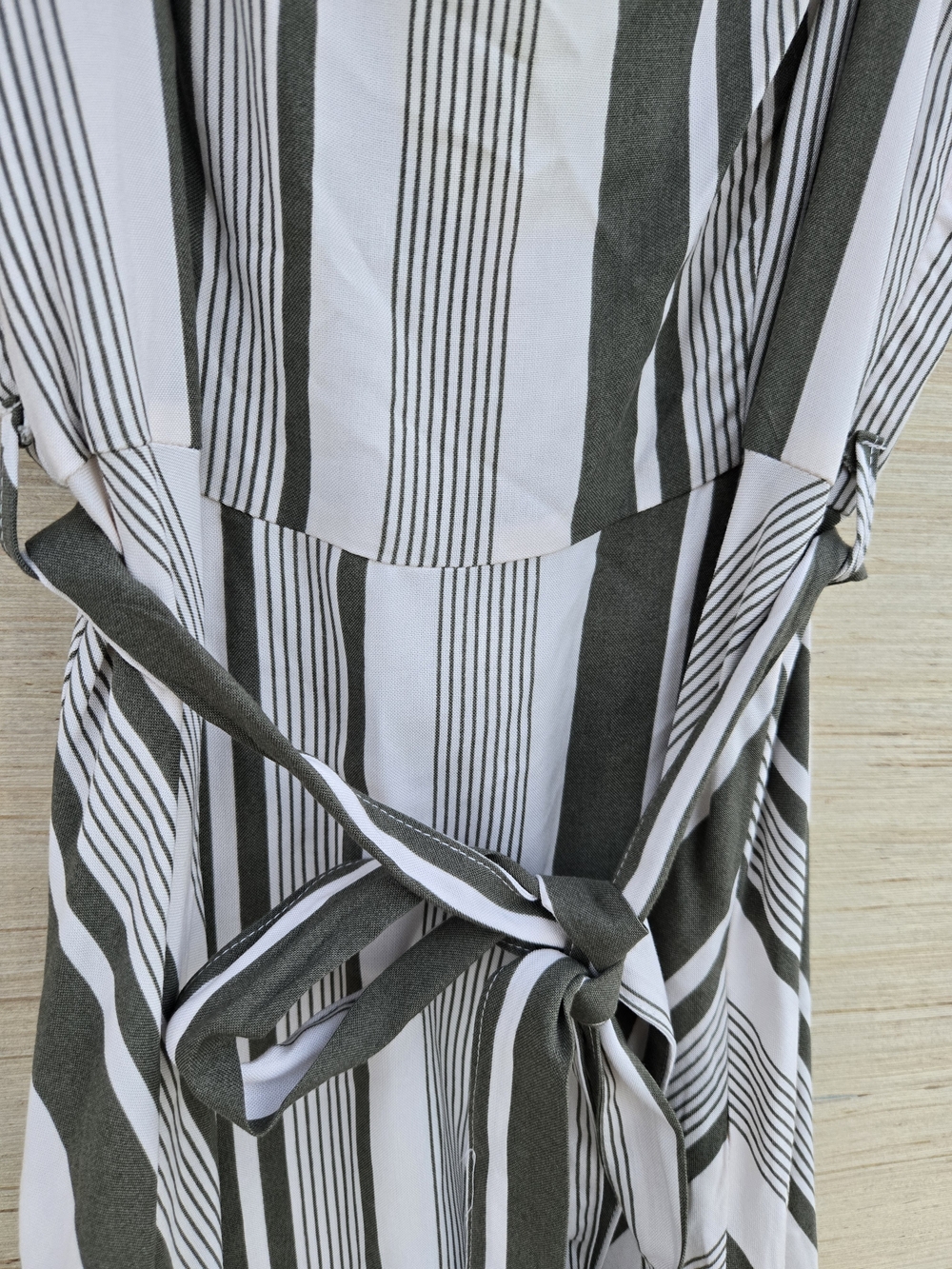 Forever 21 Olive and White Striped V-Neck Tie-Waist Mini Dress - Picture 2 of 7